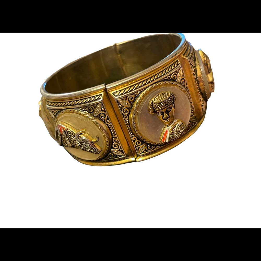 Vintage 1940 Gold plated Damascene Bangle bracelet matador bull flamencio Dancer - Picture 5 of 10